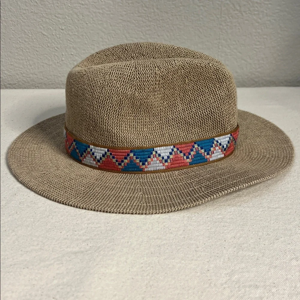 PrAna Cybil Knit Fedora Hat – Tan with Embroidered Band - Picture 6 of 8
